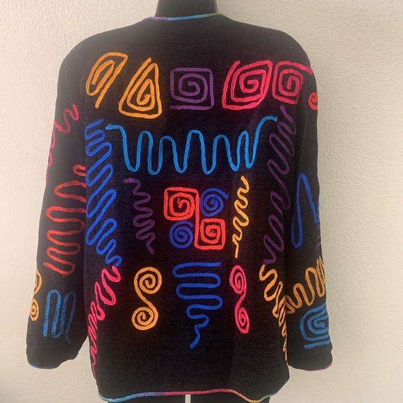 Vintage ALEX KIM Wearable Art Black Jacket Blazer Glass Toggle Buttons Size M - Picture 11 of 11